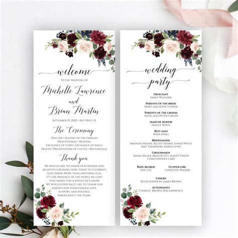 Printable Editable Wedding Program Template